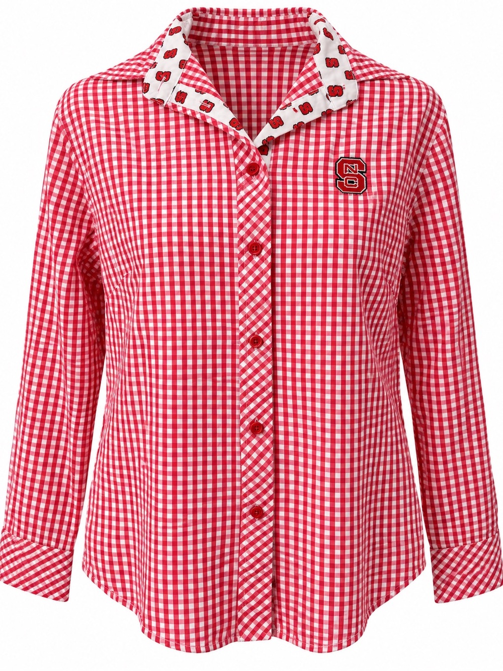 NC State Wolfpack Gingham Button Down Shirt Women’s Med-Red White NCSU